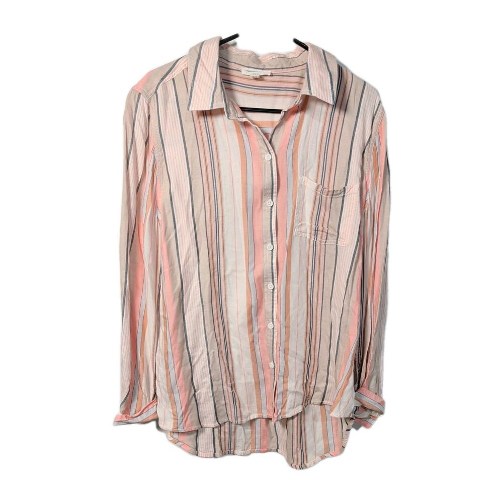 Cozy Beach Lunch Lounge Women's Size Large Shirt Long Sleeve Button Down Striped